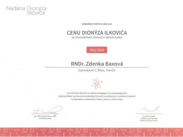 Cena Dionýza Ilkoviča pre prof. Zdenku Baxovú 