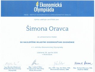 Šimon Oravec - certifikát