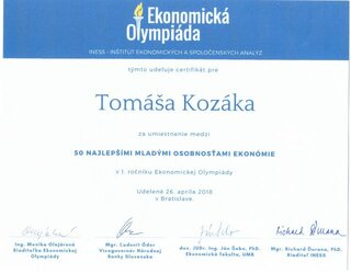Tomáš Kozak - certifikát